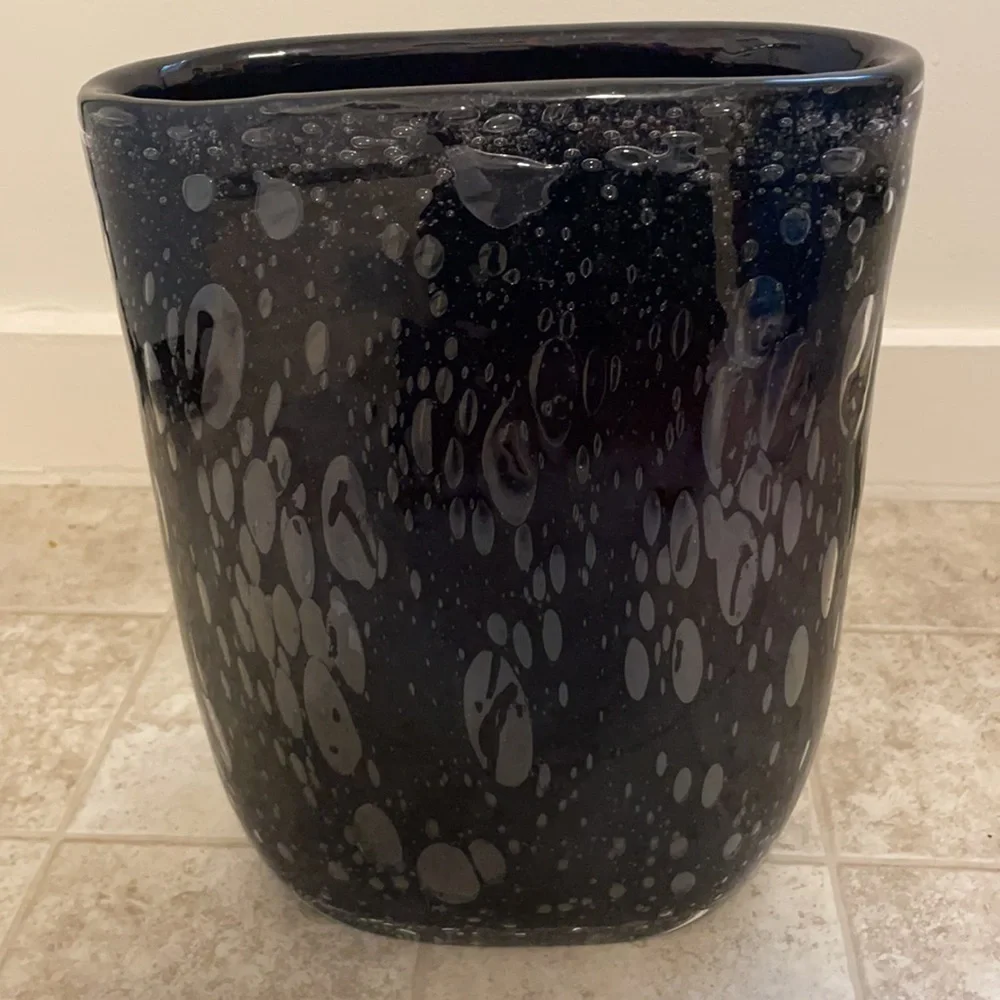 Host Pick🌟 Vetro Artistico Murano Bubble Black Oval Talk Glass Vase OOAK